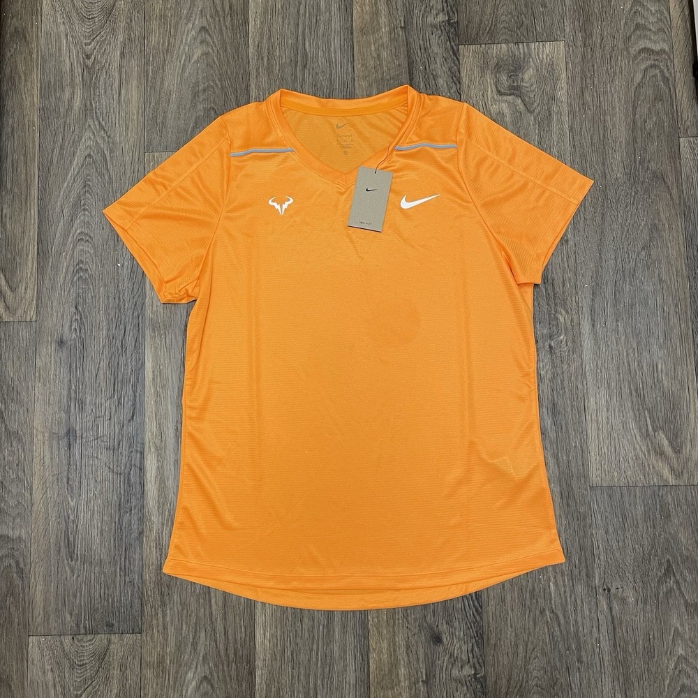 NWT Nike Rafa Nadal Dri-FIT Tennis Shirt Men's XL Orange Bull Logo Flawed